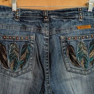 Cowgirl Tuff Blue Feather Embroidered Boot Cut Jeans Women's Western Jeans